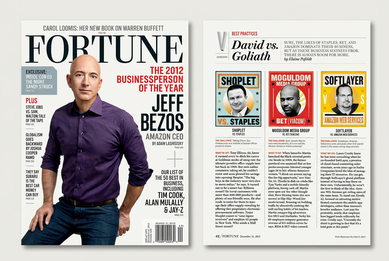 Fortune Magazine, December 31, 2012 — cover and the David vs. Goliath feature on page 42 spotlighting Jamarlin Martin's Moguldom Media Group vs. BET (Viacom)